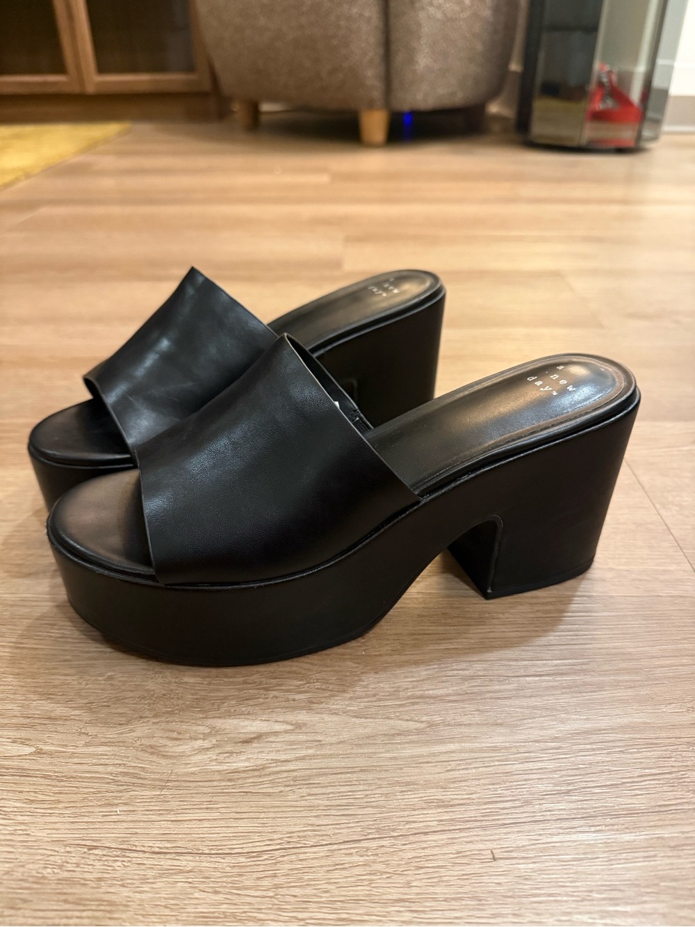 a new day Black Platform Slide Mules